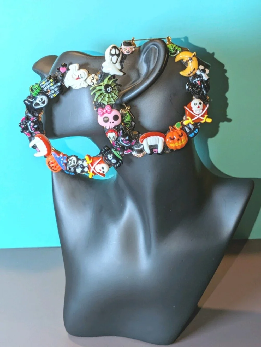 Hand Crafted Multicolor Halloween Charm Decoden Xl Hoop Earrings For Women